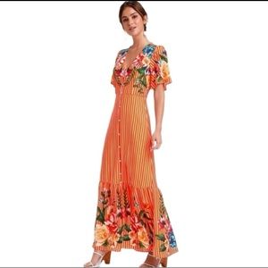 NWOT LULU’STROPICAL FLORAL FULL SKIRT MAXI DRESS